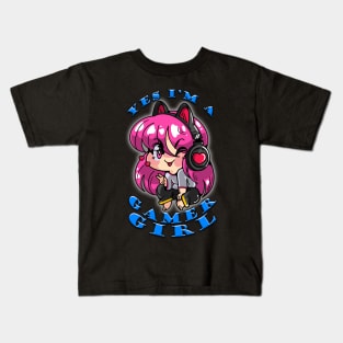 Yes Im A Gamer Girl Blue Kids T-Shirt